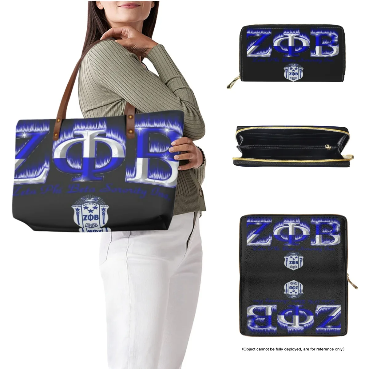 Jackherelook Casual Fashion Ladies Shoulder Bag New Hot Phi Beta Sigma Sorority Large Capacity Handbag PU Wallet 2pcs/set Tote