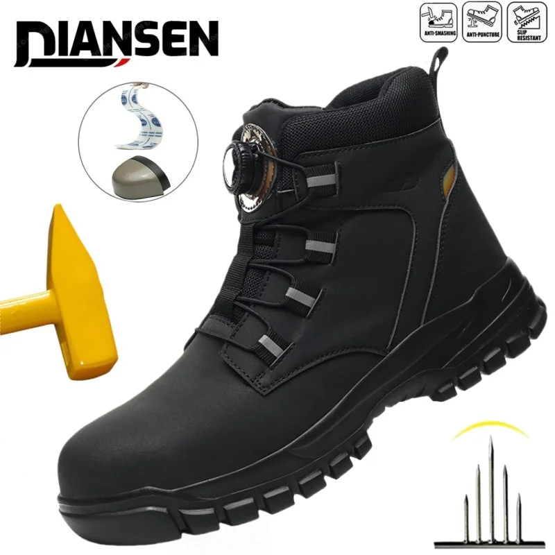 

Protection Safety Shoes Industrial Safety Steel Toe Puncture-Proof Male Shoes Anti-drop Non Slip Rotating Button Men's Boots