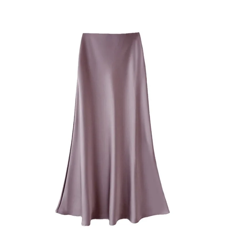 

Satin Acetate Skirt Spring and Summer New Style Hip-covering Fishtail A-line Long Skirt High Waist Slimming Mid-length Skirt