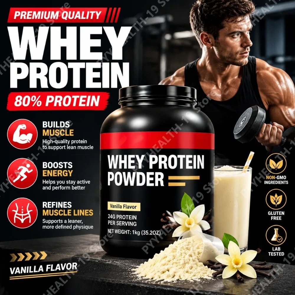 Whey Protein Powder 1kg, Builds Muscle, Boosts Energy & Refines Muscle Lines,24g Protein Per Serving, 80% Protein Vanilla Flavor