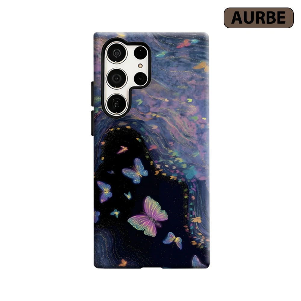 Glowing Butterfly Cave Phone Case for Samsung Galaxy S26 S25 Ultra S24 S23 Ultra Plus Shockproof Double Layer Tough Back Cover
