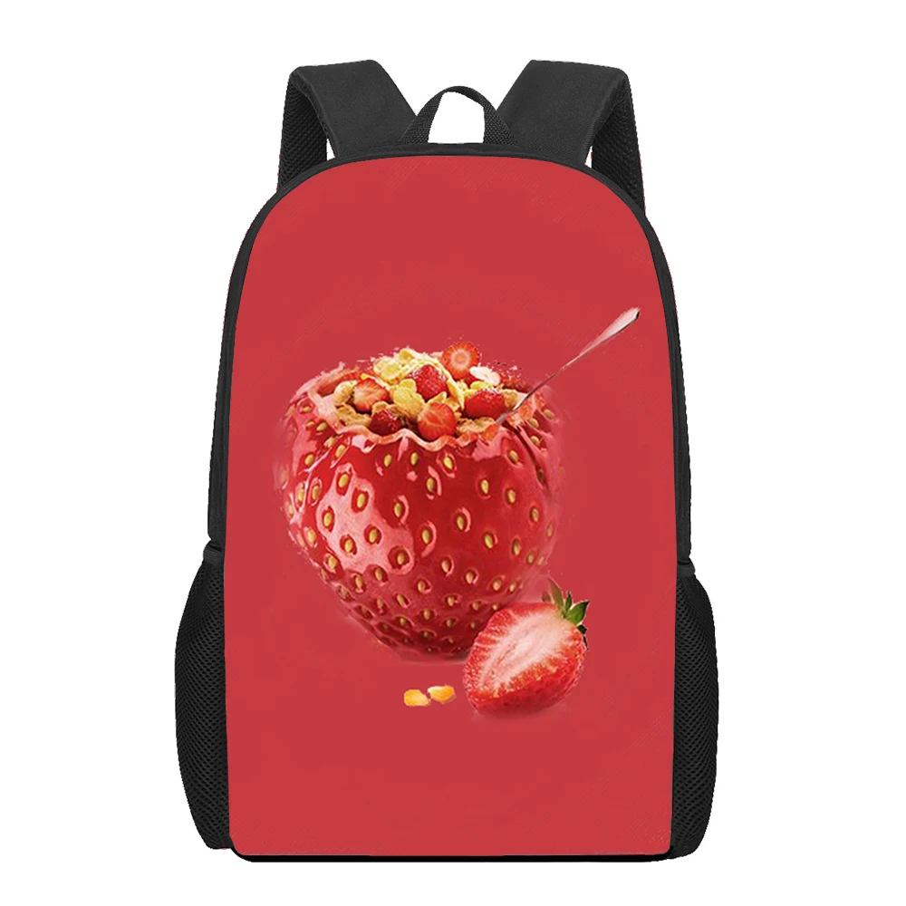 Mochila de frutas frescas de dibujos animados para niña adolescente, Bolsa Escolar con estampado de fresa, bolsa de ordenador, senderismo, día de día, vacaciones de fin de semana, compras