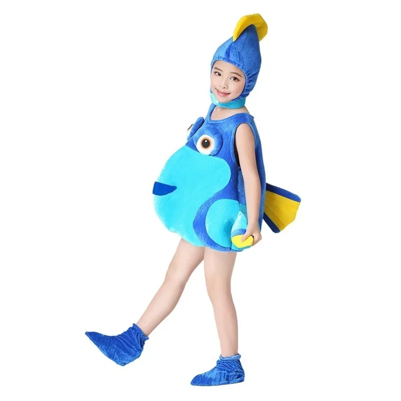 New 2025 Child Octopus Sea Animal Nemo Dory Cosplay Costume Blue Orange Jumpsuit Headgear Suits for Boy and Girl Halloween 95ly