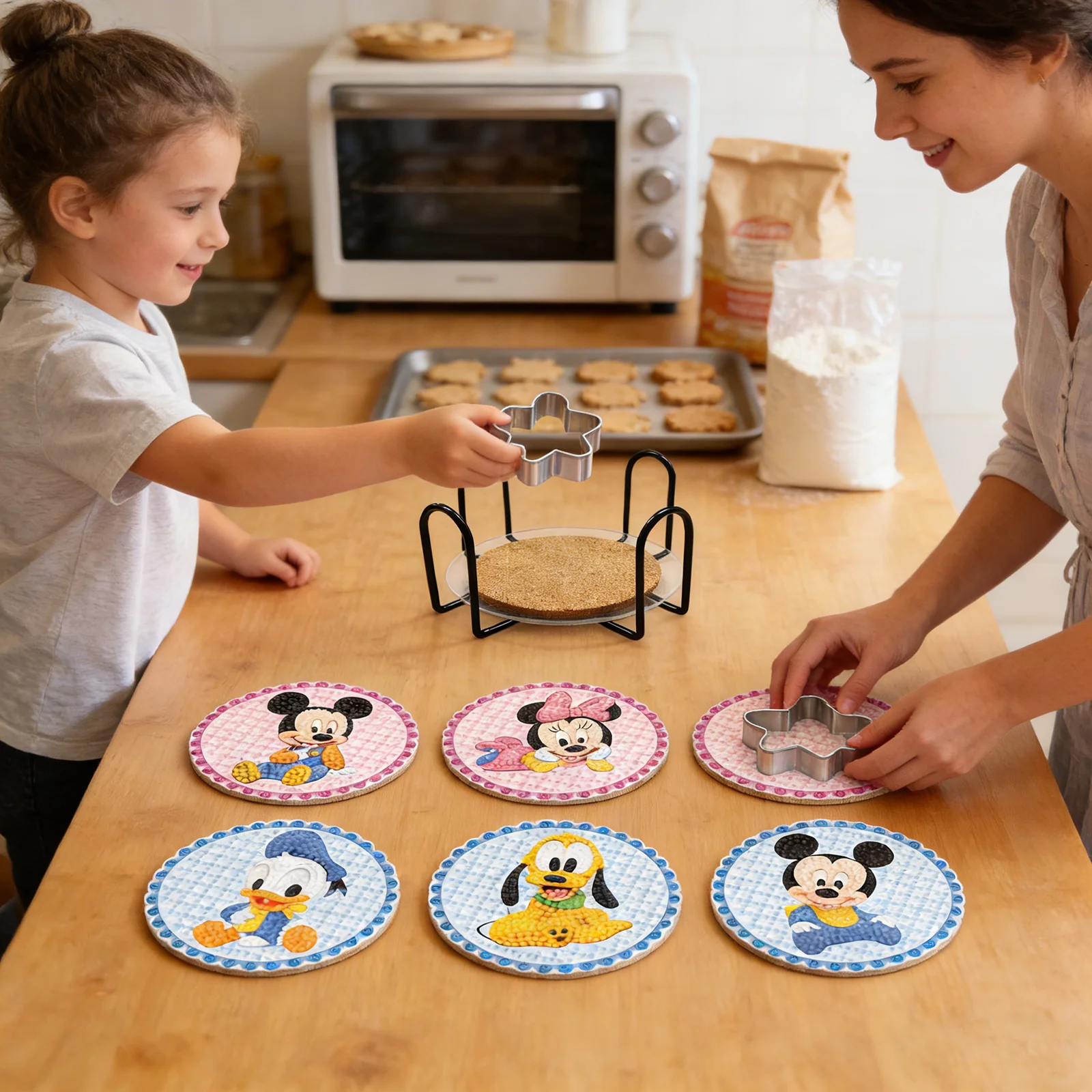 

Hot Selling Cartoon Diamond Painting Coasters Set DIY Mickey Minnie Cup Mat with Holder Kids Craft Gift Home Decor