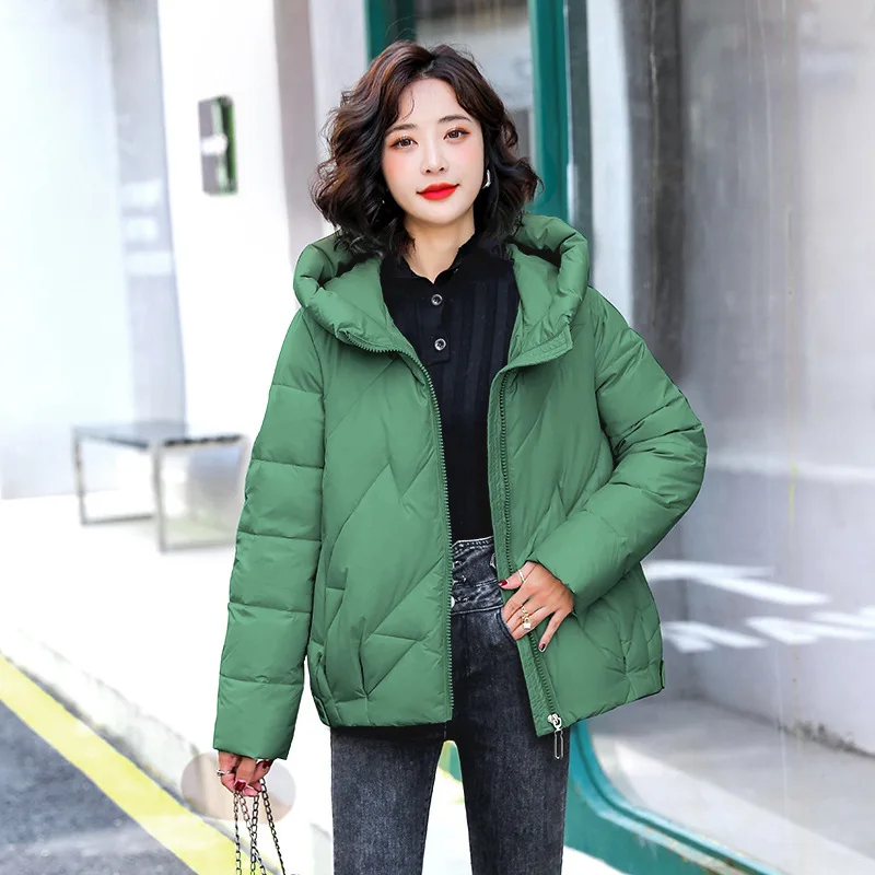 Women's Short Winter Cotton Jacket Warm New Loose Hooded Thick Cotton Coat Trendy Quilted Cotton Padded Jacket Parkas Clothing