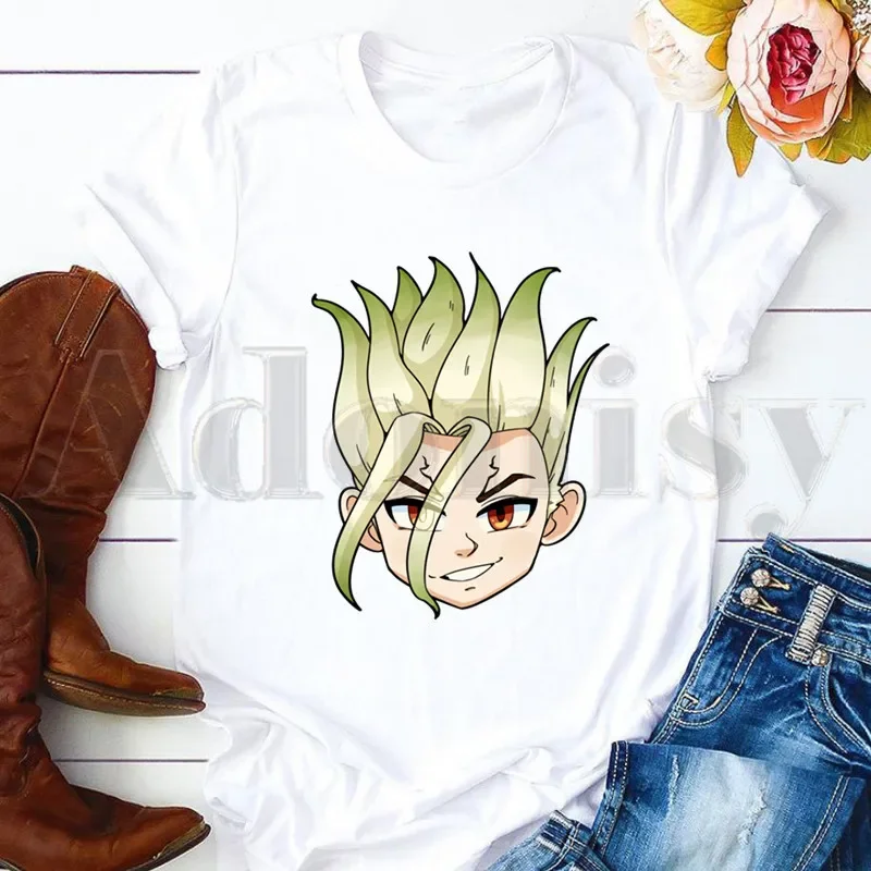 Dr.STONE Ishigami Senkuu Manga Japanischen Anime Kurzarm Weibliche Tops Tees Harajuku VintageT Shirts frauen T-shirt