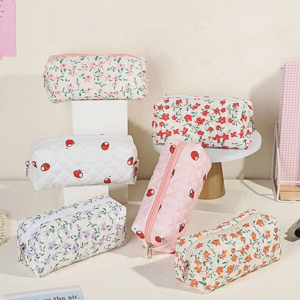 Fashion Floral Printed Pencil Bag Looking Aesthetic Cotton Stationery Storage Bag Student School Supplies