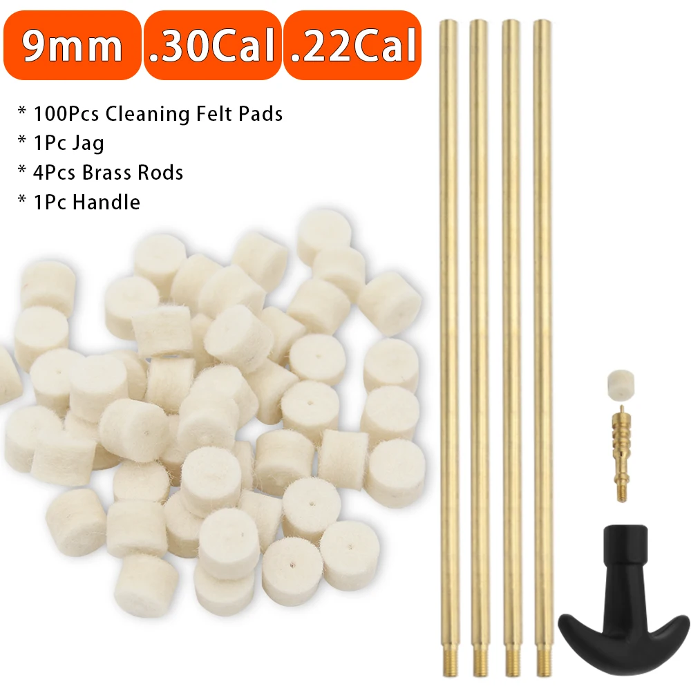 

Фетровые подушечки для очистки отверстия пистолета с 4 латунными стержнями, специальная швабра для чистящих гранул для пистолета и винтовки калибра .22/.223/.357/.38/.30