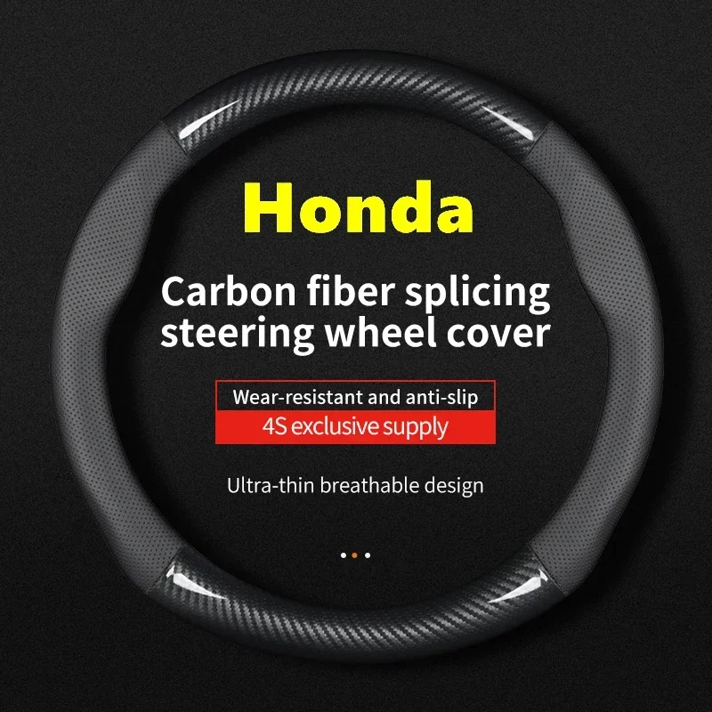 For Honda Steering Wheel Cover Leather Carbon Fiber Car Sreering Cover Fit Civic Accord Jazz Stream CRV HRV URV Vezel