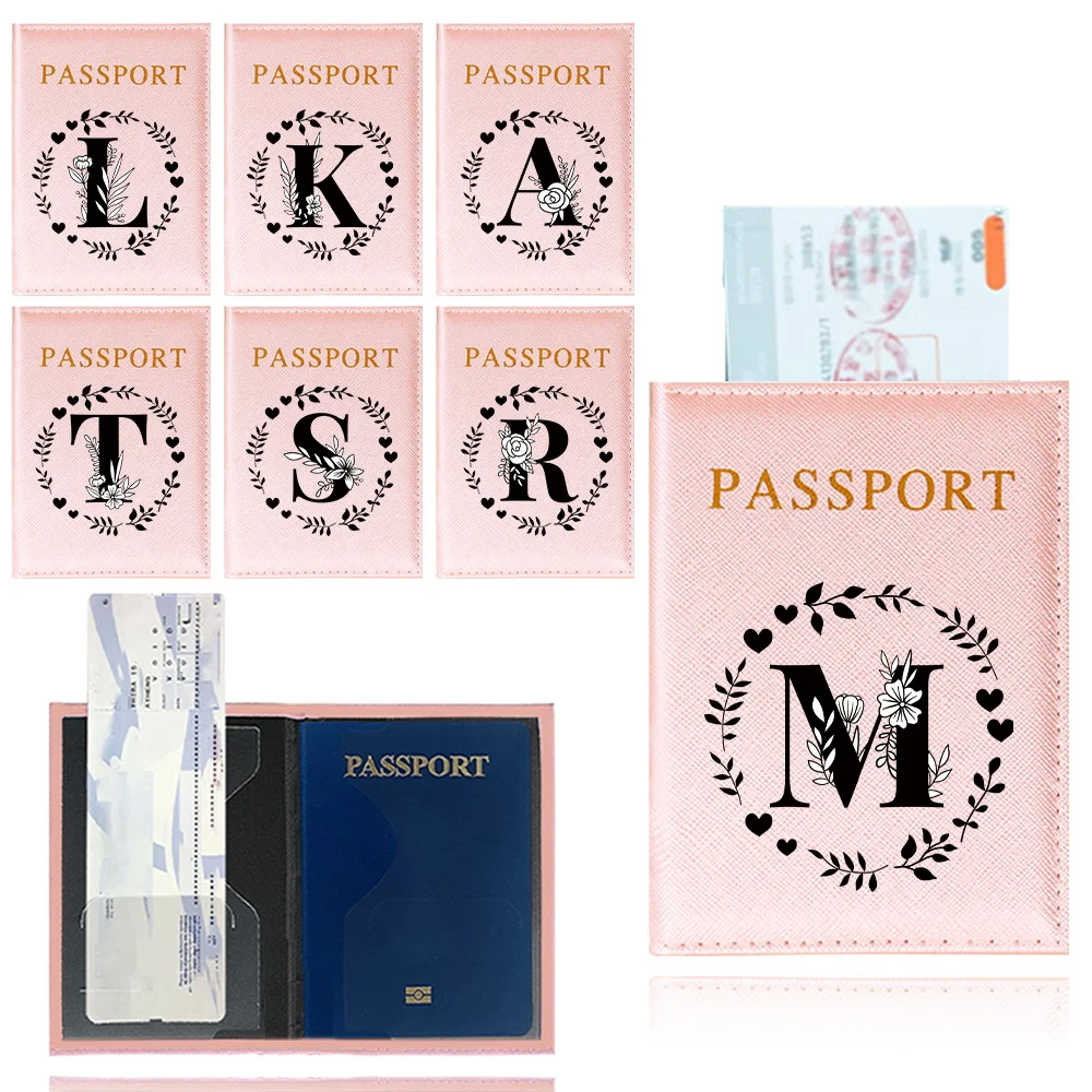 

Travel Passport Case Pink Color Passport Holder Passport Protective Cover ID Credit Card Holder Printing Garland Letter Series