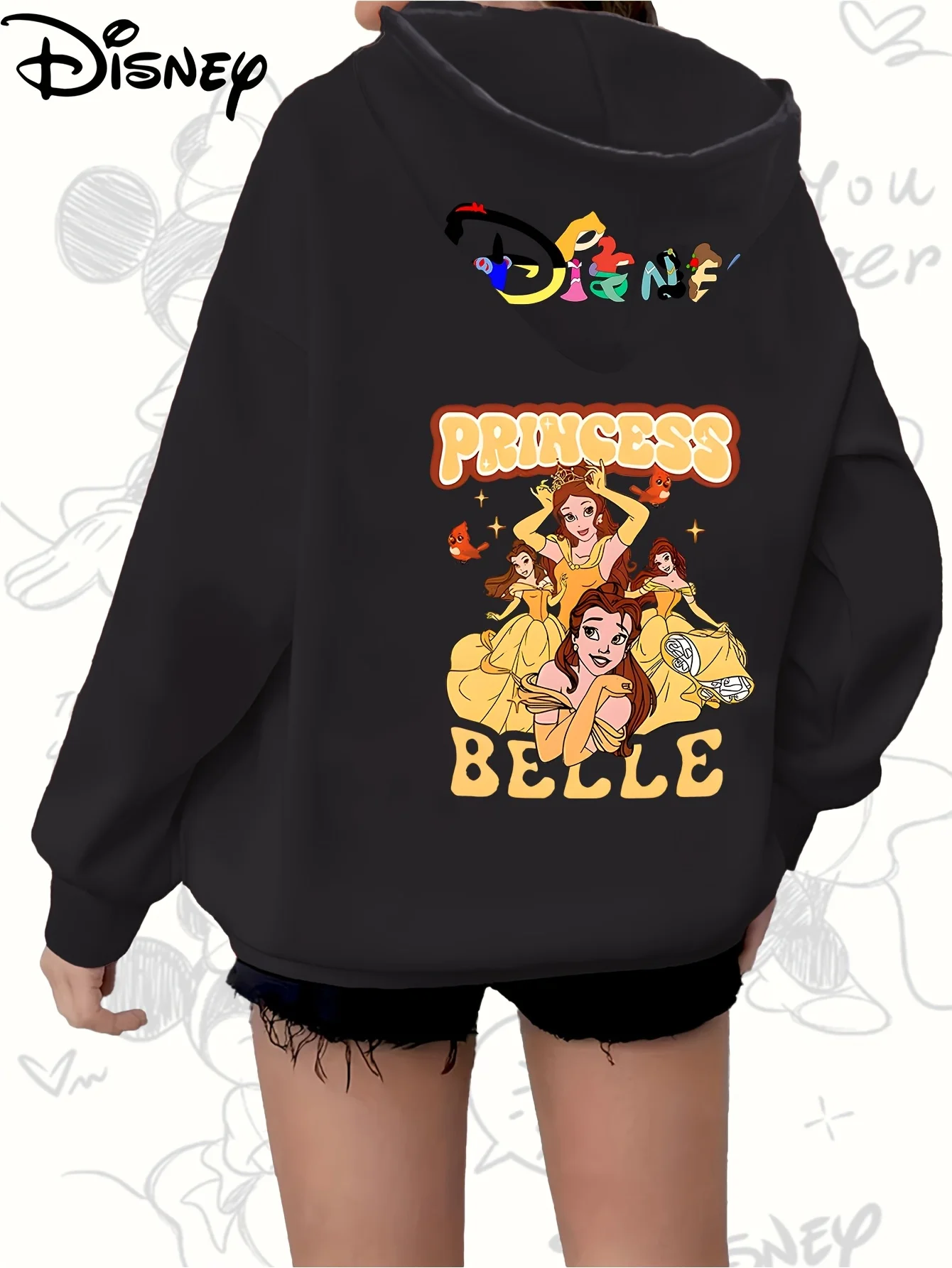 سويت شيرت بغطاء للرأس مرخص من Disney Beauty and the Beast Belle Princess مع سحاب أمامي وبطانة صوفية مريحة.