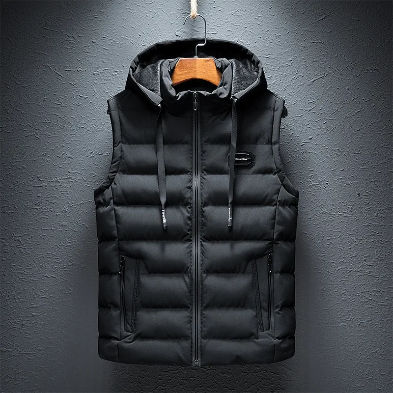 Brand Mens Jacket Sleeveless Vest Hooded Fashion Casual Coats Male Cotton-Padded Men's Vest Men Zipper Waistcoats Plus size 6XL