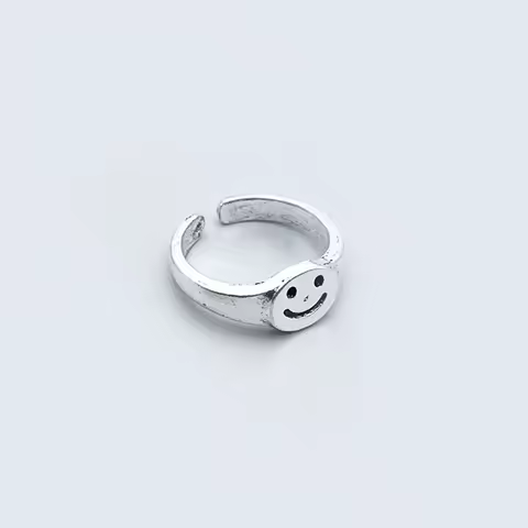 Retro Smile Face Ring For Men Women Silver Color Punk Gothic Rock Hiphop Open Ring Handmade Designer Jewelry Unisex Accessories