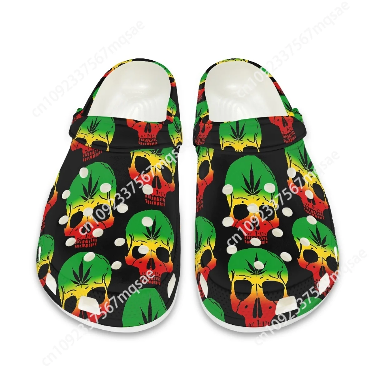 Custom Jamacia Flag Skull Pattern Breathable Hole Shoes Men Women's Outdoor Sandals Soft Slipper Non-Slip Unisex Flip Flop