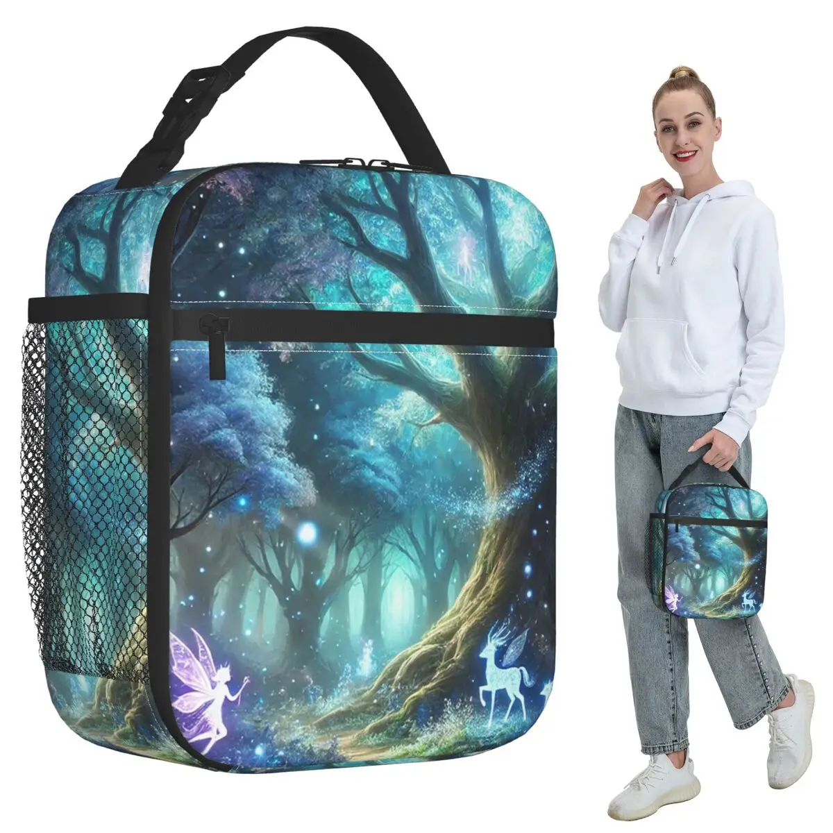 

Изолированная сумка для обедов с изображением волшебного леса с феями и магическими существами для детей, школьная термосумка-холодильник для еды, сумка-тоут для ланч-боксов