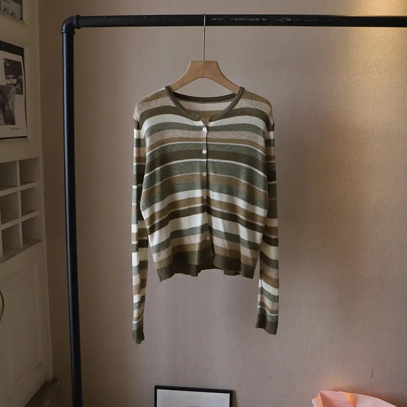 

2025 Women Sweater Clothes Vintage Spring Autumn Sweaters Round Collar Knit Female Sweater