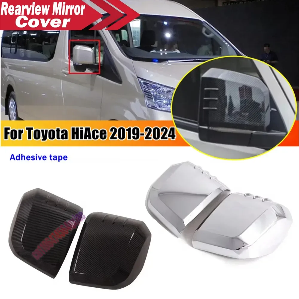 For Toyota HiAce Granvia Commuter 2019-2023 ABS Plastic Rearview Side Mirror Cover Wing Cap Exterior Door Trim Adhesive Sticker