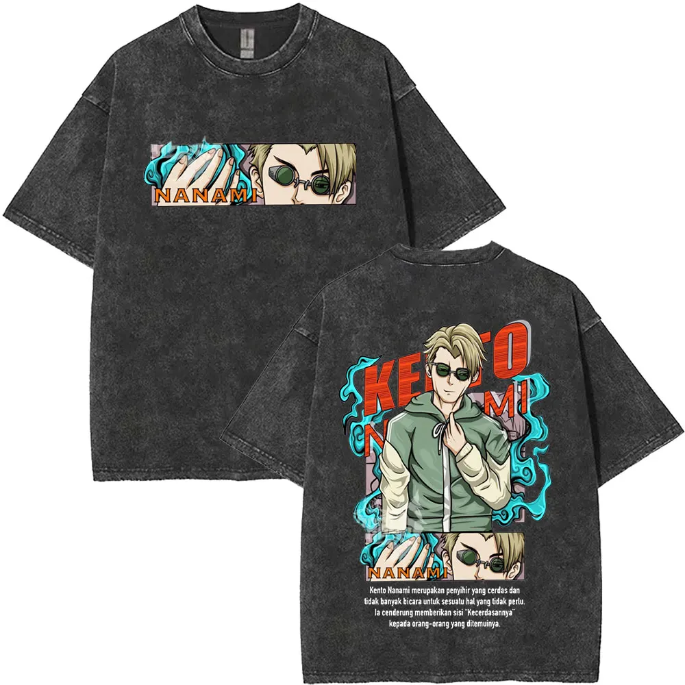 

Washed Vintage Anime Jujutsu Kaisen Nanami Kento Graphic T Shirts Men Casual Cotton Retro T-shirt Men's Fashion Trend T-shirts