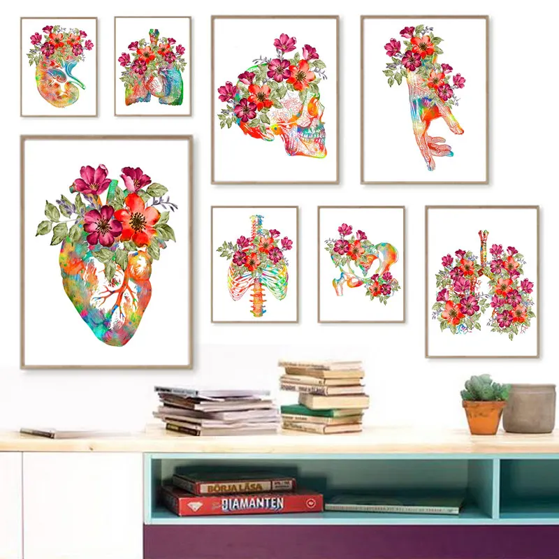 Anatomy Medical Poster Flower Organ Wall Art Canvas Painting Anthropology Educational Picture for Laboratory Doctor's Room Decor