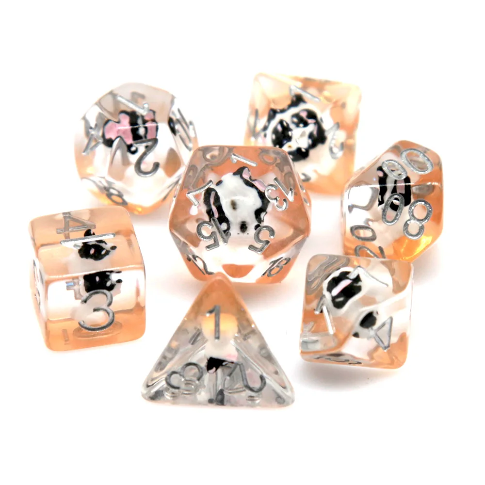 Cute Dog DND Dice Set, 7PCS Transparent Polyhedral Dice with Animal Core for TTRPG, Board Games & Collectors