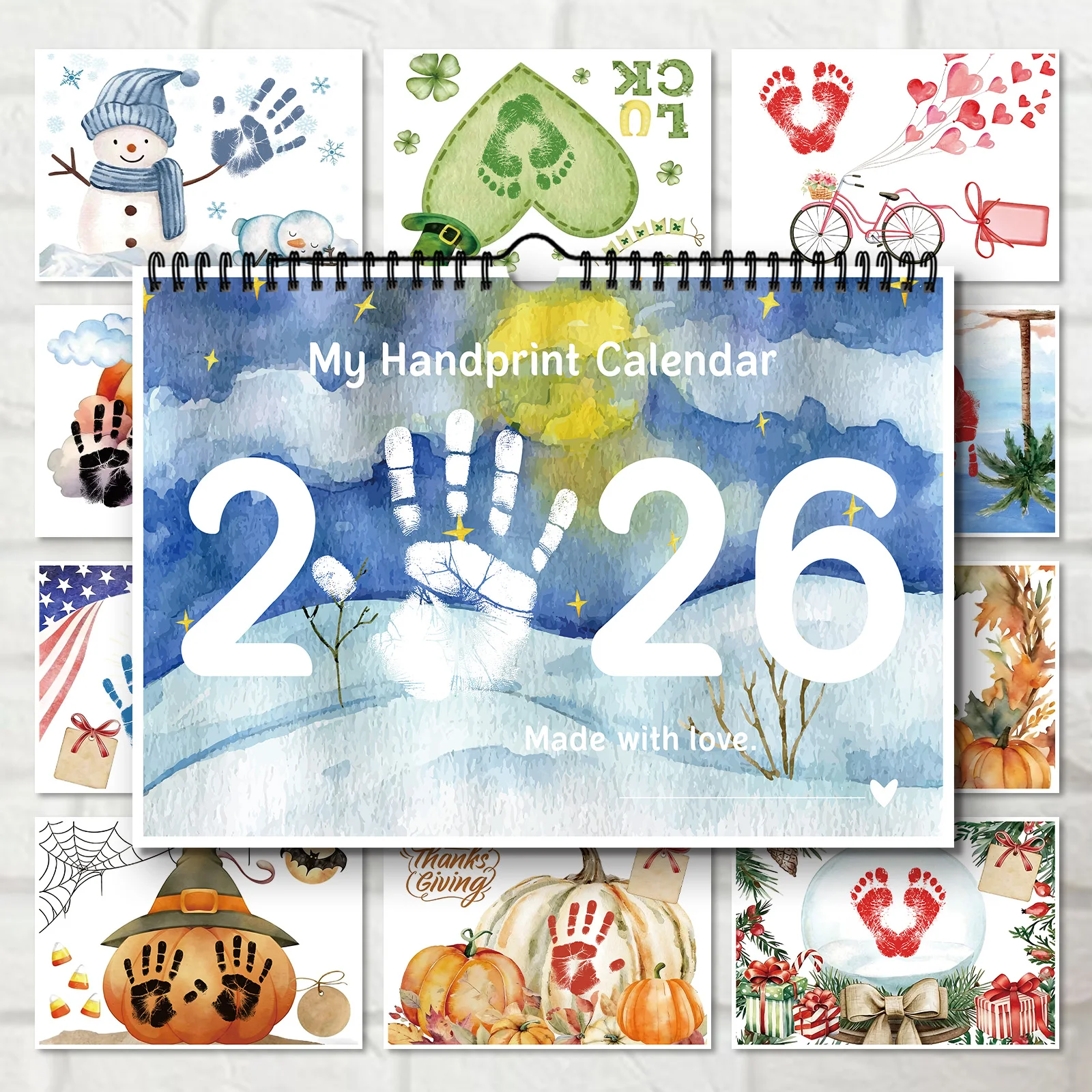 

1PC 2026 Handprint Calendar, Watercolor Style, DIY Type, Suitable For Crafting,Perfect For Create Heartwarming Handmade Gifts