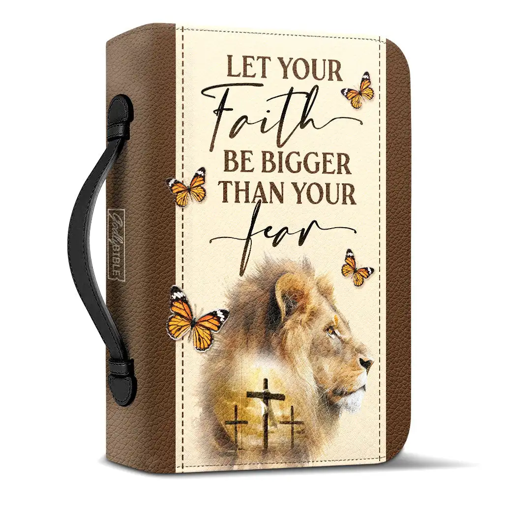 Presonalized Bible Cover Case Let Your Faith Be Bigger Than Your Fear Lion Bible Hymn Print Women\'s Zippered Handle Handbag Gift