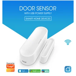 Tuya-Sensor inteligente WIFI para puerta y ventana, alarma con alimentación USB de 2,4 Ghz, Detector de apertura/cierre, dispositivo de hogar inteligente, funciona con asistente de Google