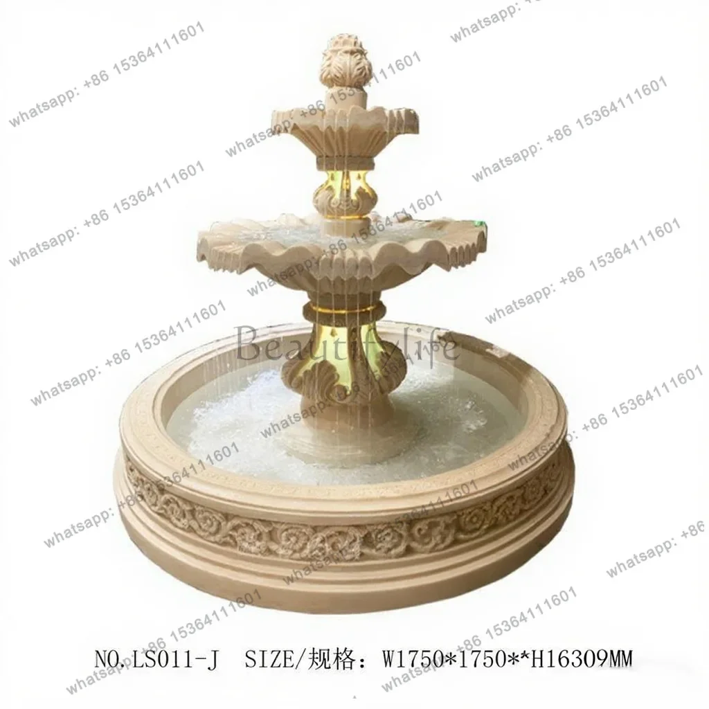 z.Sandstone Water Flow Fountain Ornament Resin Garden Fish Pond Landscape Fountain Basin Internal Circulation Fountain