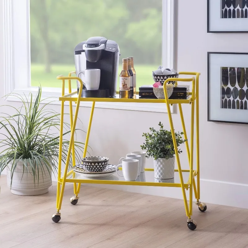 Layered Hotel Home Luxury Metal Frame Service Bar Gold Stainless Steel Service Trolley