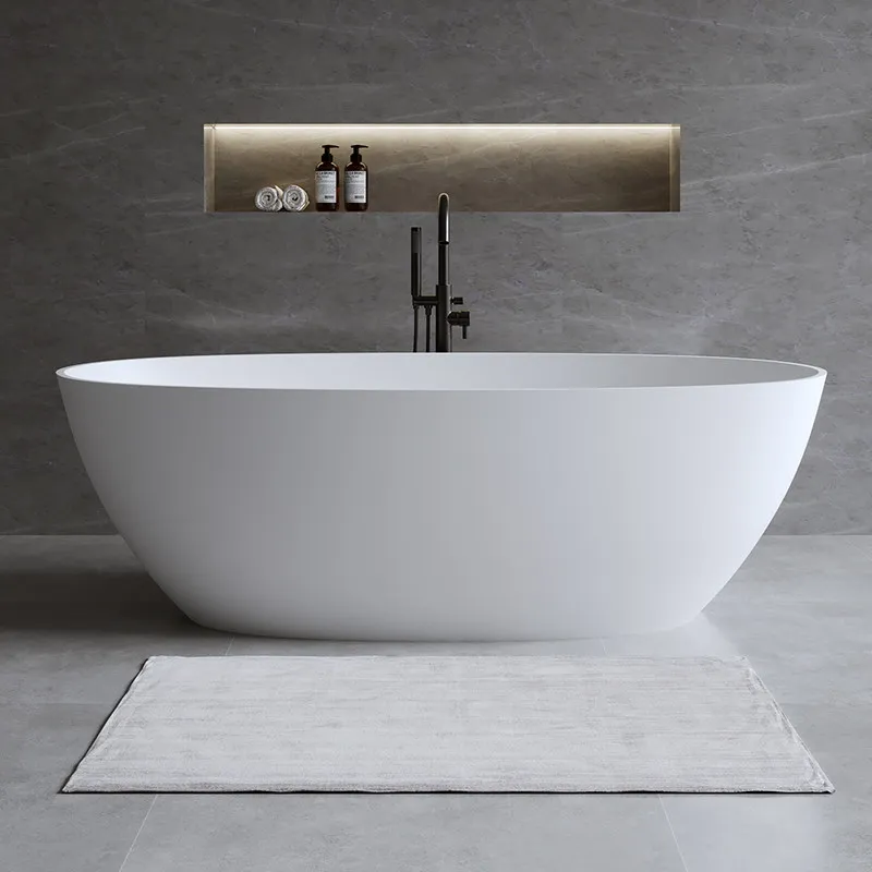 Artificial stone bathtub elliptical integrated freestanding home small apartment hotel polymer double bathtub