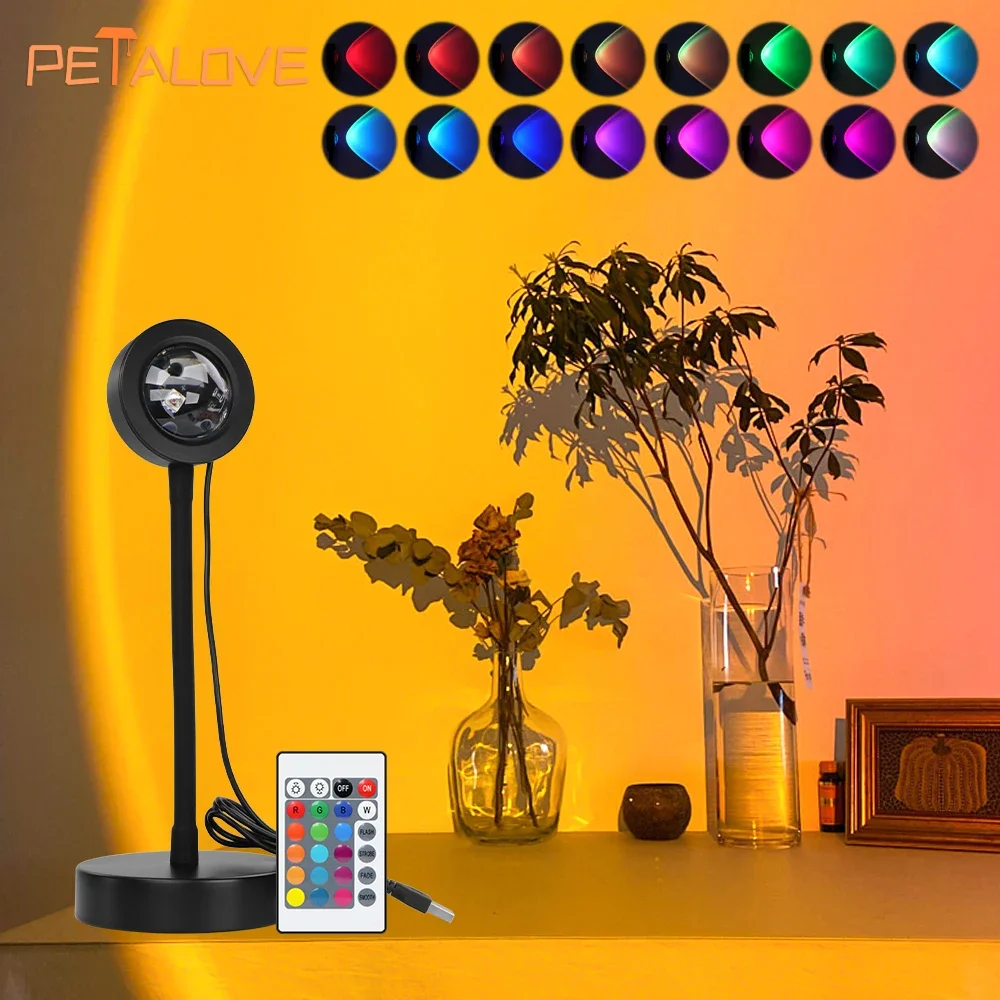 Sunset Projector Night Light RGB 180 Rotation Lamp for Home Coffe shop Background Wall Decoration Atmosphere Table Lamp