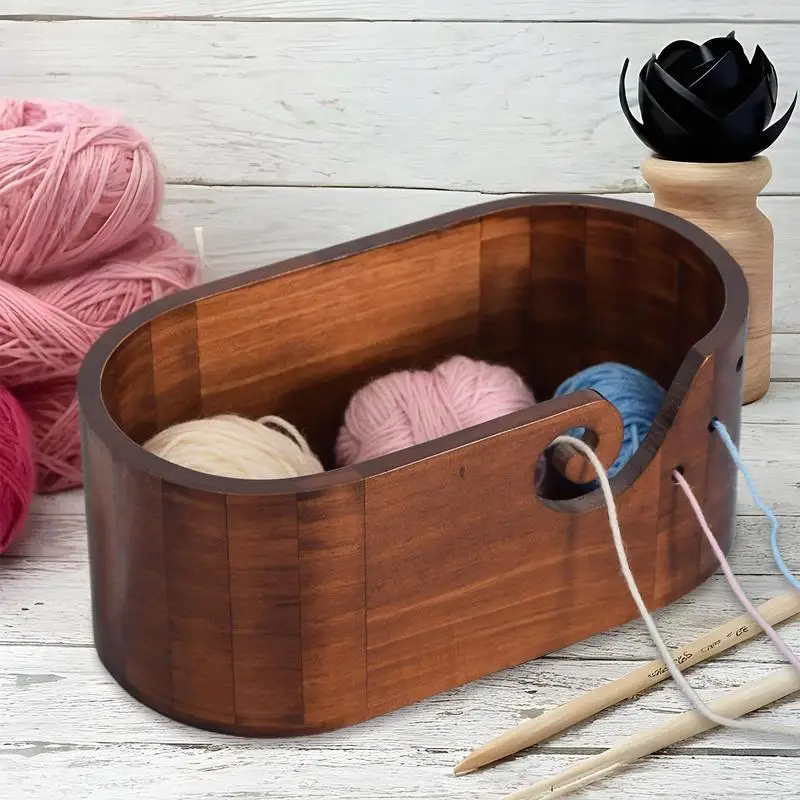 Knitting Yarn Bowl Swirl Design Smooth Crochet Bowl Knitting Yarn Bowl Wooden Weaving Thread Bowl Yarn/Wool/String Storage