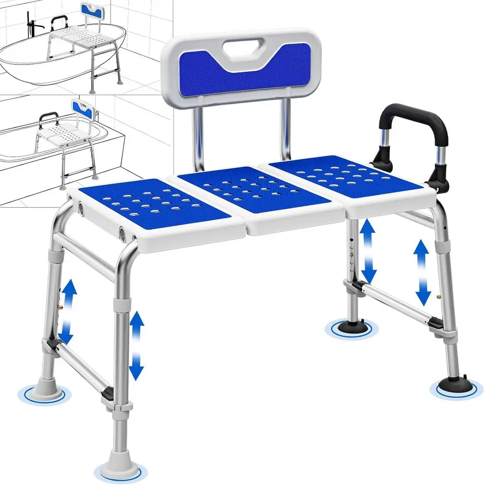 

Регулируемая по высоте скамья для душа с поворотной спинкой для ванны или душевой кабины, подходит для пожилых людей и людей с ограниченными возможностями
