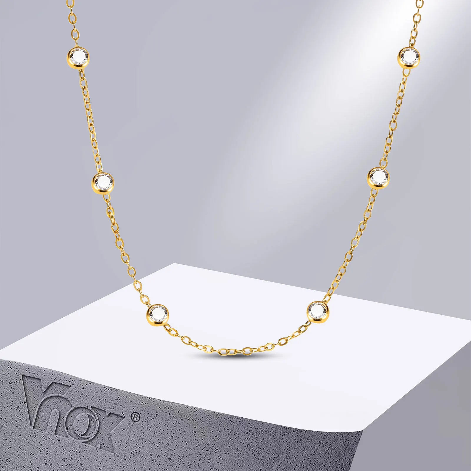 

Vnox Women Chain Necklaces, Adjustable Gold Plated Stainless Steel Chain With AAA CZ Stones Collar, Chic Girls Choker