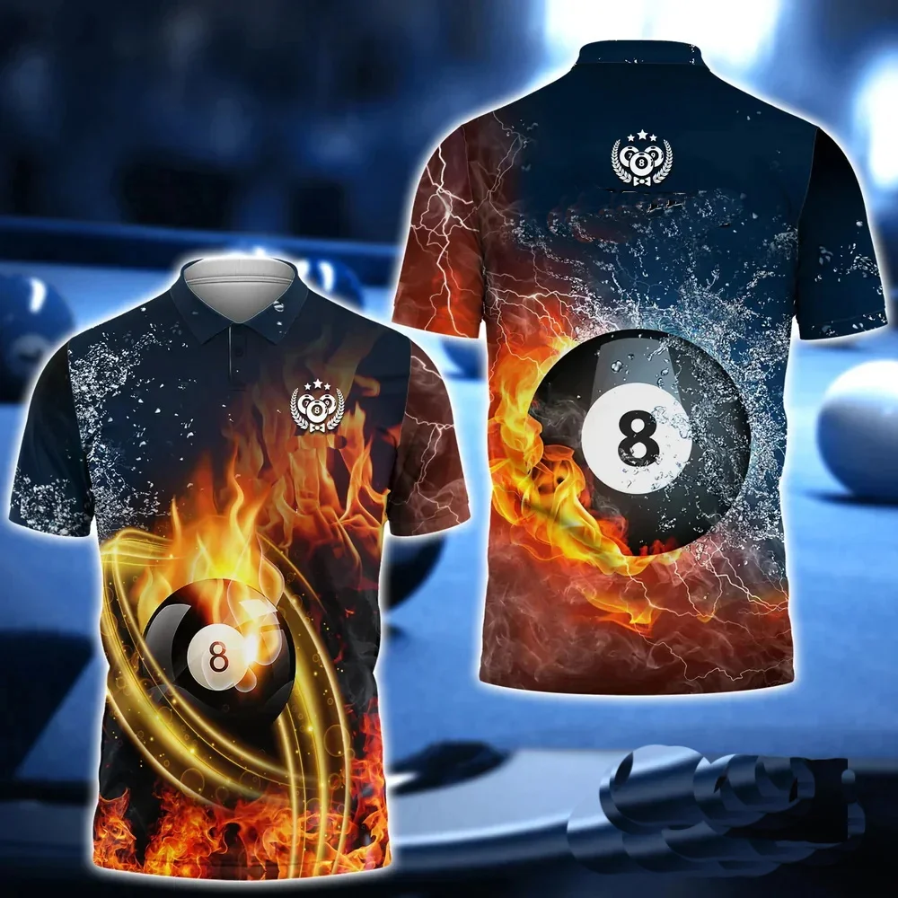 Summer Street Casual POLO Shirt Gift For Billiard Players 9 Ball Billiard And Skull Personalized 3D Printed Mens Polo Shirt