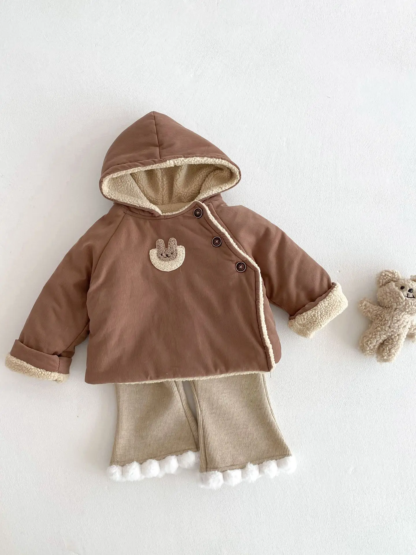 2023 Winter Neue Baby Mädchen Lamm Kaschmir Mit Kapuze Mantel Plus Samt Dicken Säuglings Jungen Niedlichen Cartoon Gepolsterte Jacke Baby Warme kleidung