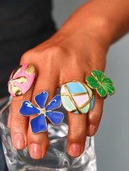 Vintage Stainless Steel Fashion Retro Drip Oil Open Ring Exaggerated Design Women's Daily Holiday Gift, Friends Jewelry Party
