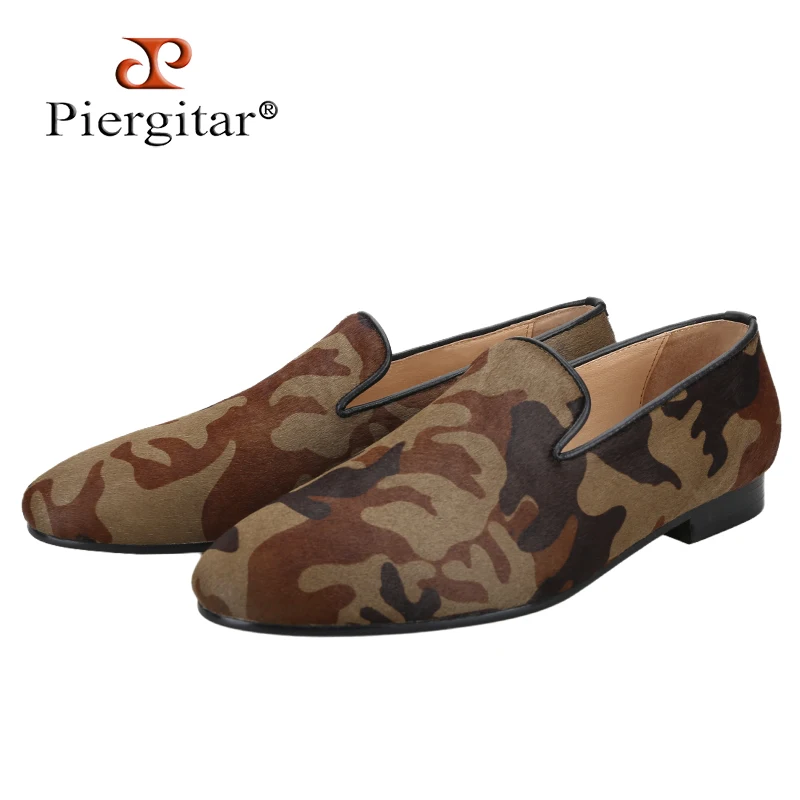 Piergitar 2026 Custom Camouflage-Printed Horsehair Slip-On Slippers For Every Evening Occasions Wear Handcrafted Men's Loafers