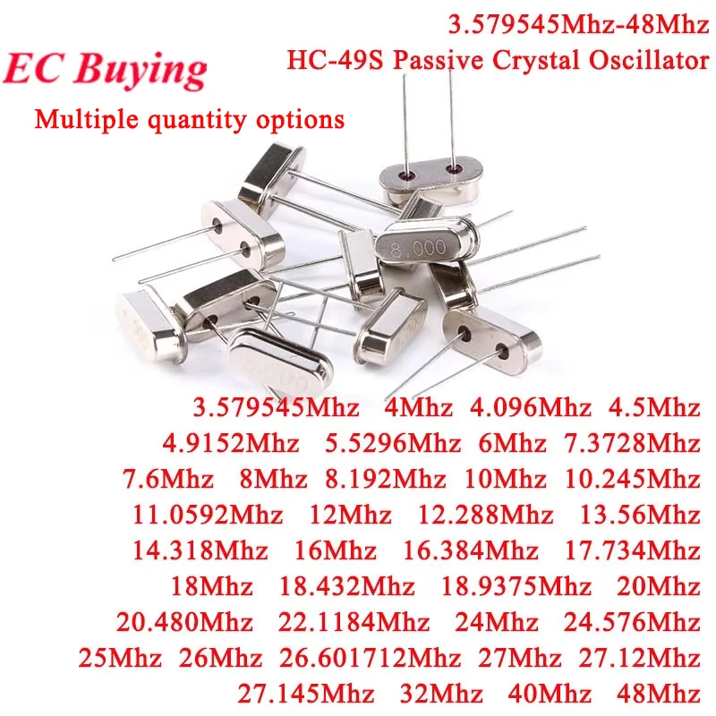 10-100Pcs HC49S Quartz Crystal Resonator Passive Oscillator 4Mhz 6Mhz 8Mhz 10M 12M 16M 18M 20M 24M 25Mhz 26M 32M 27M 40M 48Mhz