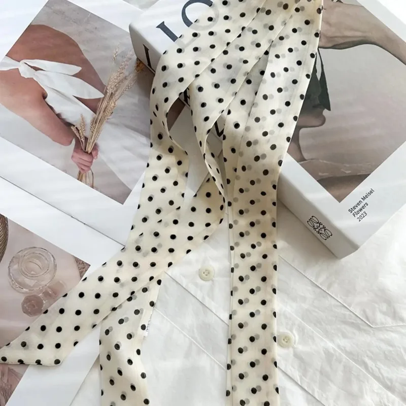 Women Narrow Long Scarf 130x4.5cm Polka Dot Tie Bag Ribbon Headband Choker Streamer Lady Versatile Decorate Fashion Accessories