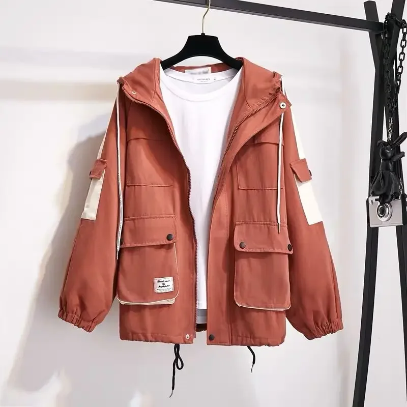 2023 Spring Summer Autumn New Female Thin Crop Jacket with Pocket Women Fashion Casual Drawstring Tooling Short Coats Jackets