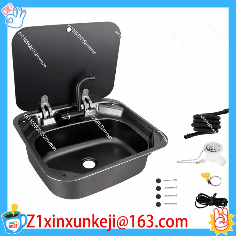 420Mm stainless steel 304 RV sink with glass cover and collapsible faucet