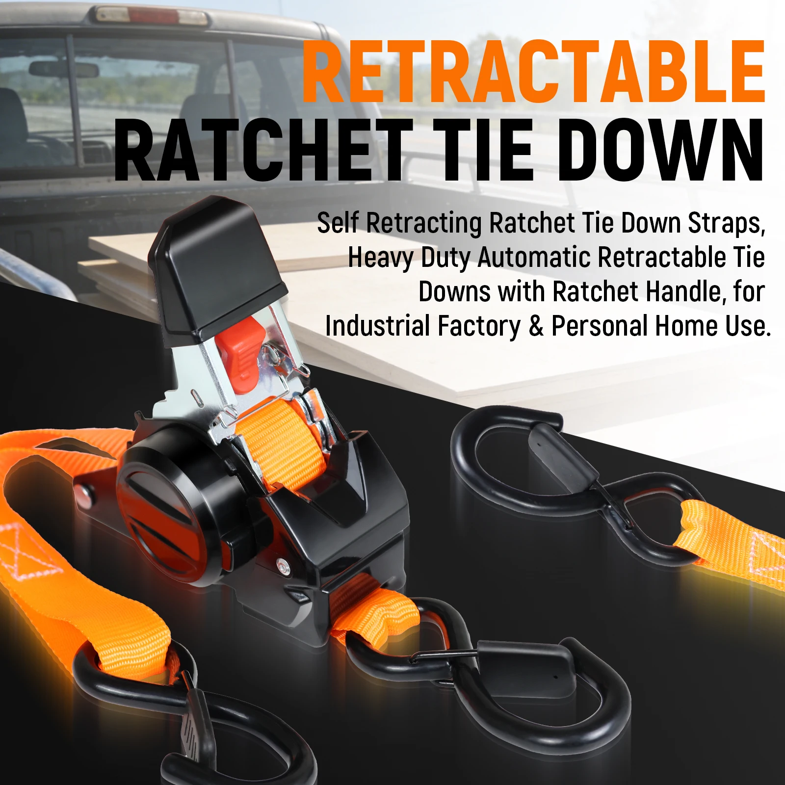 Automatic Retractable Ratchet Tie Down Straps Heavy Duty S Hook Cargo Fixing Belt Vehicle Truck Car Transport Securing Strap