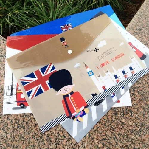 1PCs New British London Soldiers Bus Cartoon PVC Invoice Folder Pencil A4 Document File Bag E0056