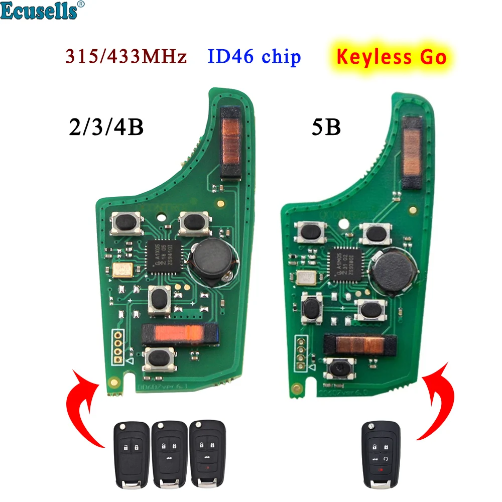 Ecusells 2/3/4/5 Keyless Go Remote Key Board 315MHz 433MHz ID46 PCF7952E For Chevrolet Cruze Aveo Camaro Equinox Malibu Orlando