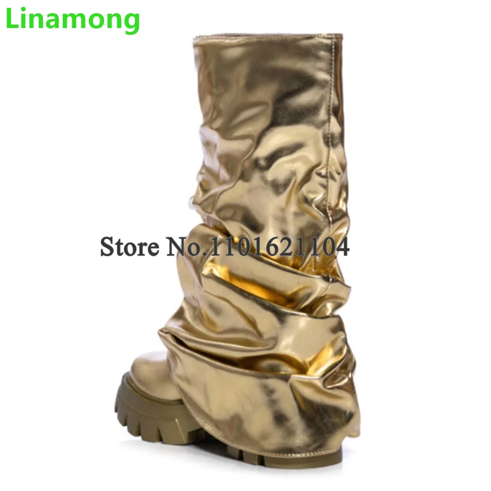 Thick Sole Non-slip Solid Luxury Shark Boots For Female Women Round Toe Slip-on Fashion Runway Hot Sale All-match Wrinkle Shoes