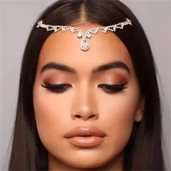 Bling Indian Shiny Pendant Forehead Chain Jewelry Tiara Headpiece Bridal Head Hair Wedding Crystal Headwear Accessories Gift
