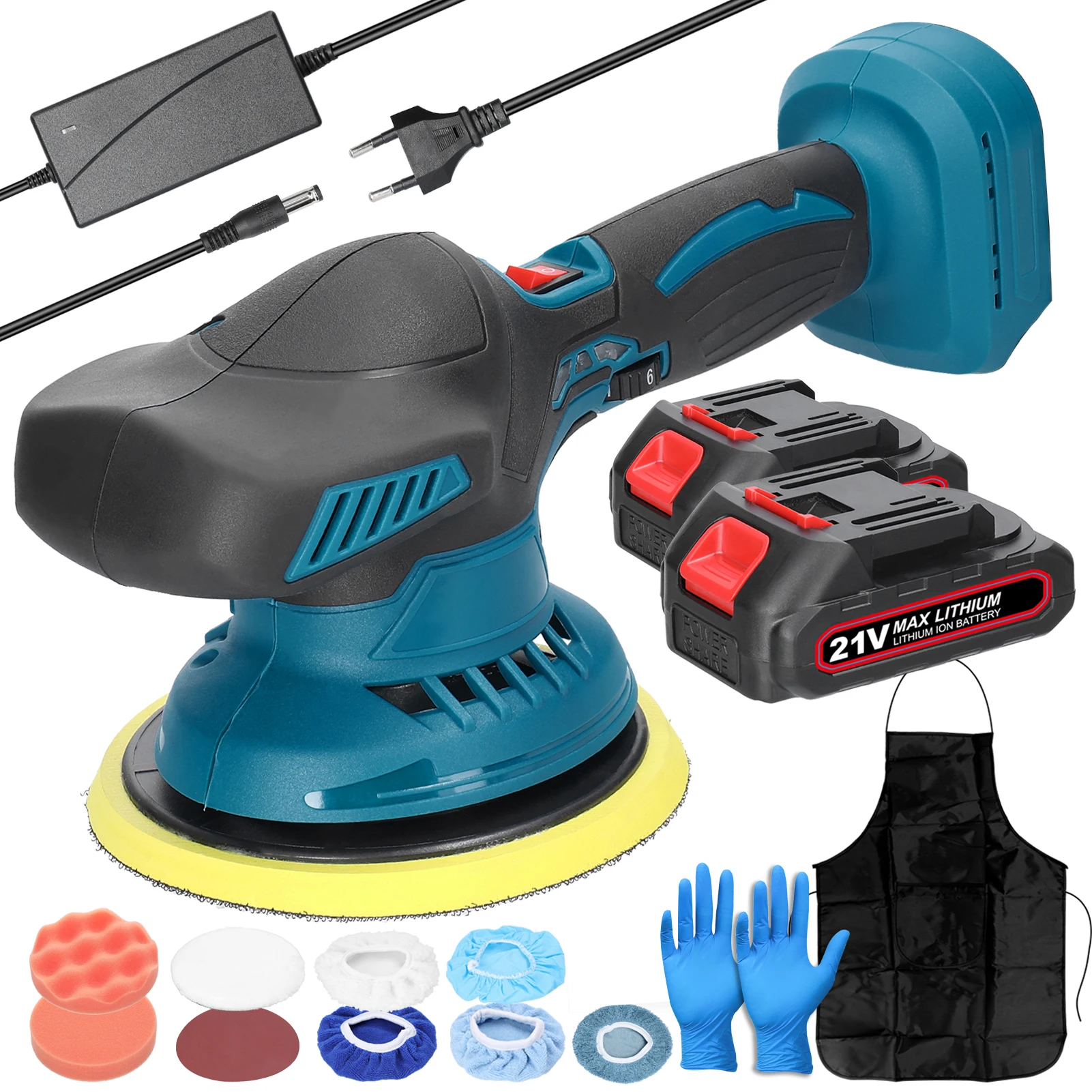 21V Cordless Car Polisher 6 Gears Electric Auto Polishing Machine Multifunction Metal Waxing Wood Sanding Rust Removal Tools