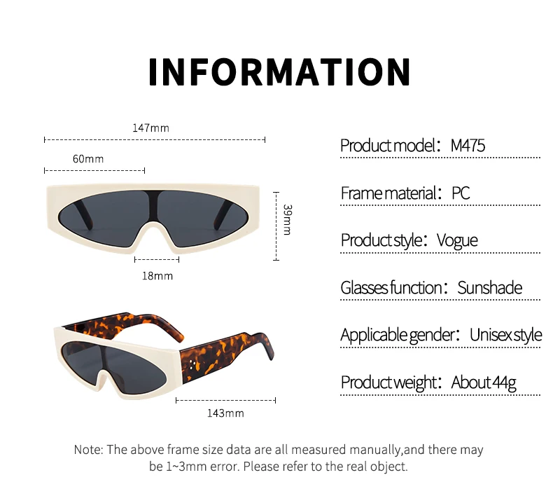 Grenzüberschreitende neue einteilige Sonnenbrille, europäische und amerikanische personalisierte einteilige Brille mit großem Rahmen, trendiger Street-Style M475 – Detail 8