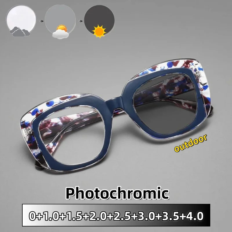 

Personalized Leopard Retro Large Frame Photochromic Reading Glasses Simplicity Sturdy Lady and Gentleman Eyeglasses 0 To +4.0